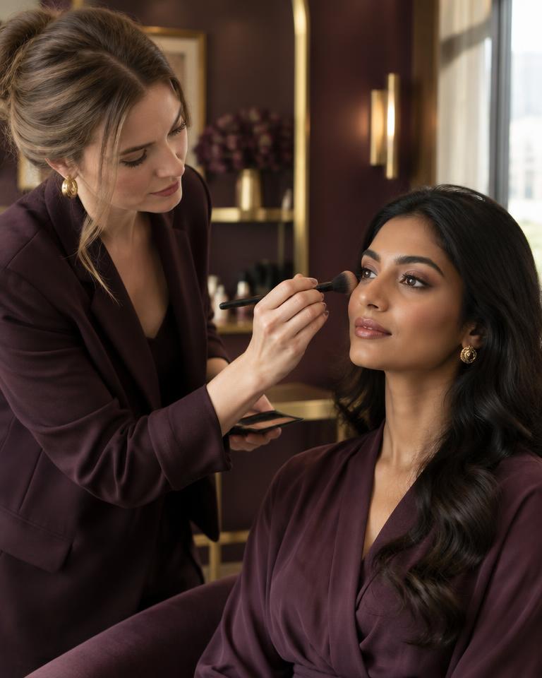 A makeup artist applying makeup to a client